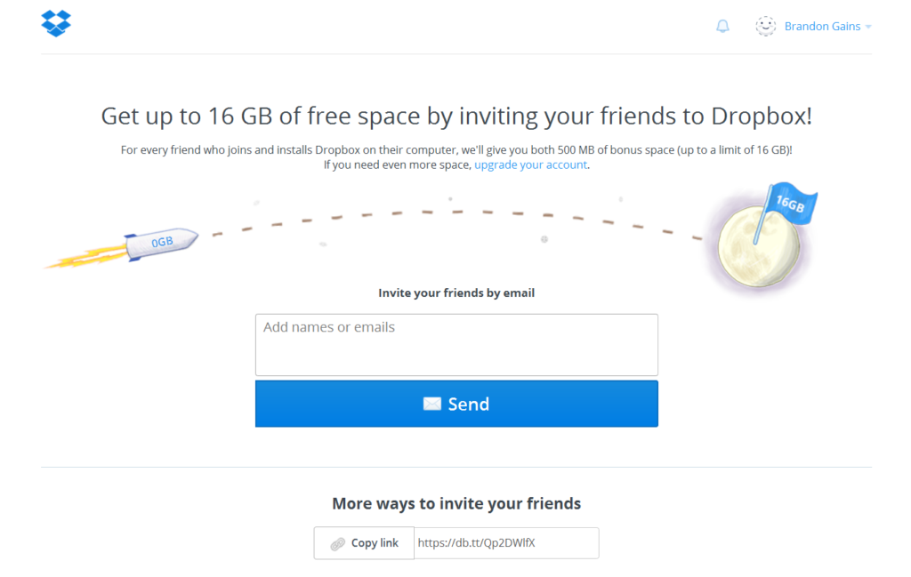 Dropbox referral programme to build a marketing flywheel