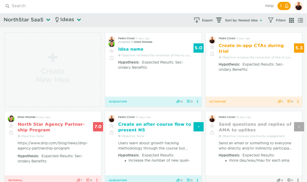 GrowthHackers Northstar ideas board