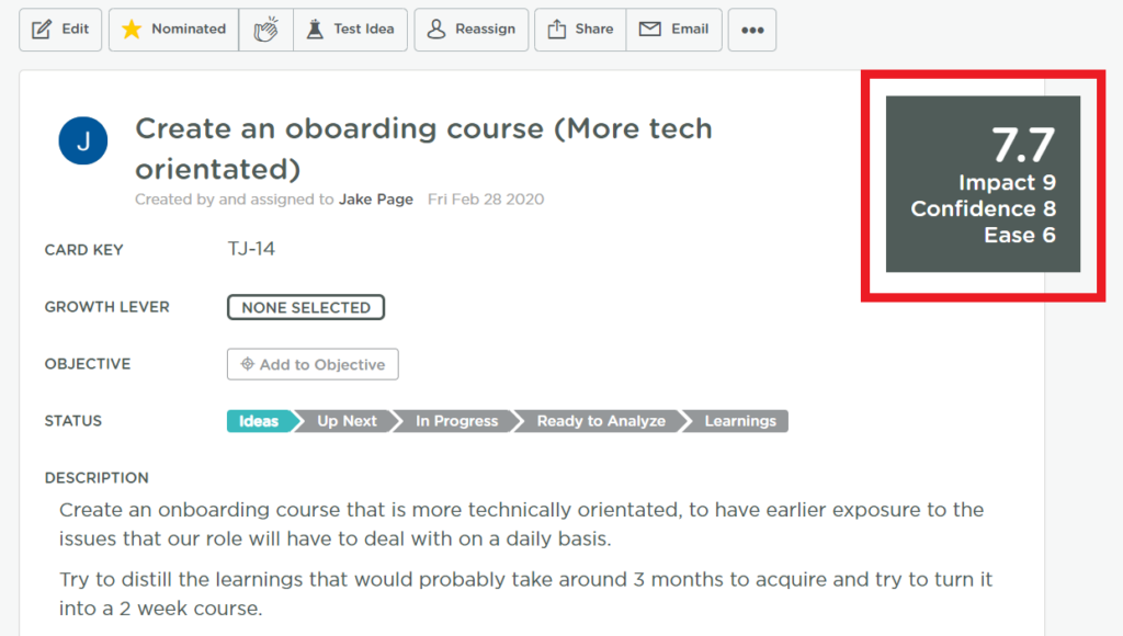 GrowthHackers Experiments Idea Prioritisation