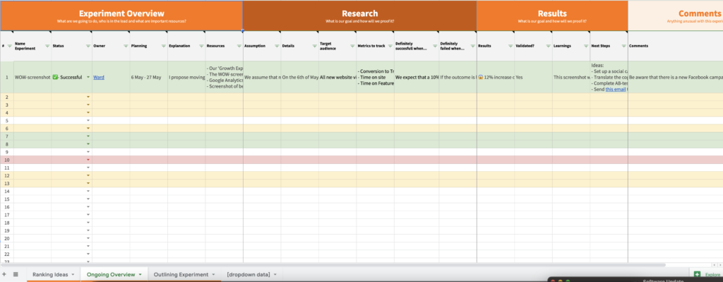 Grow with Ward growth experiment sheet