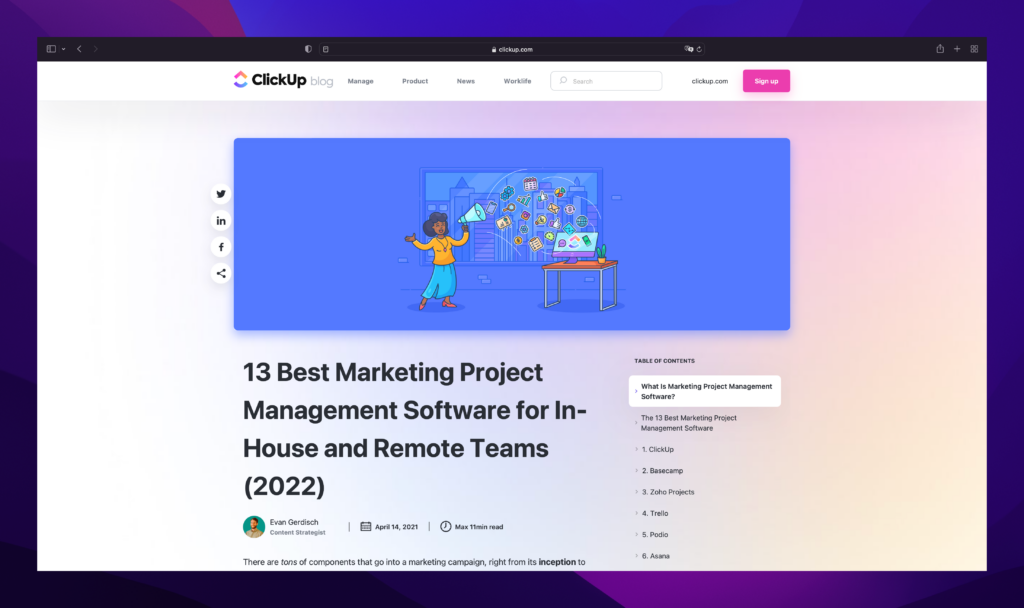 Marketing project management software review on the ClickUp blog