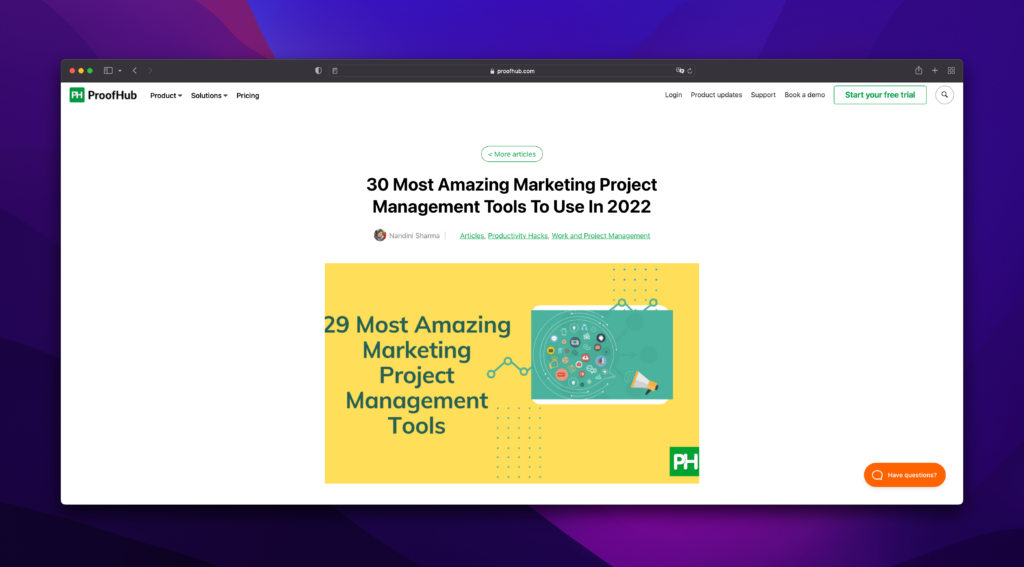 Marketing project management software review on the ProofHub blog
