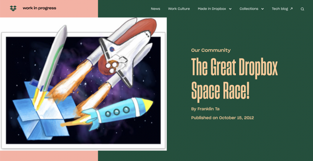Screenshot of the Great Dropbox Space Race, an example growth lever